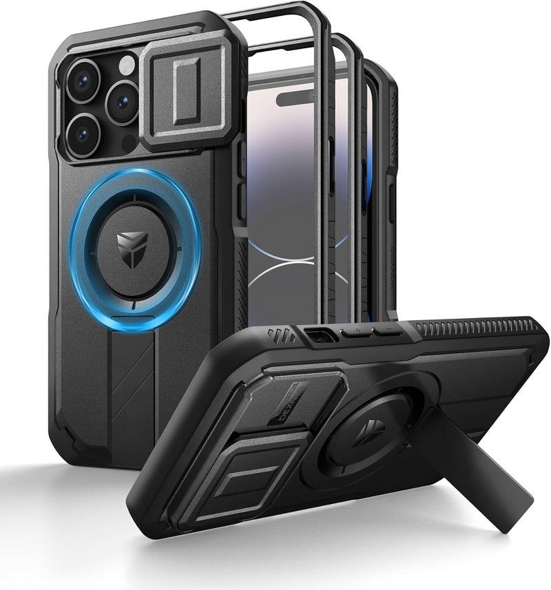 Dexnor for iPhone 14 Pro Case with Slide Camera Cover & Adjustable Kickstand & Built-in Screen Protector, Magnetic Rugged Shockproof Bumper Cases Heavy-Duty Magnetic Protective Cover,Black - Image 1